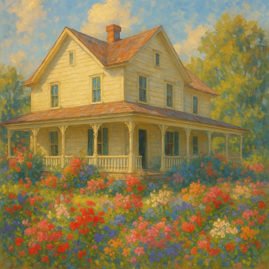 Depiction of an Off-white Country Home