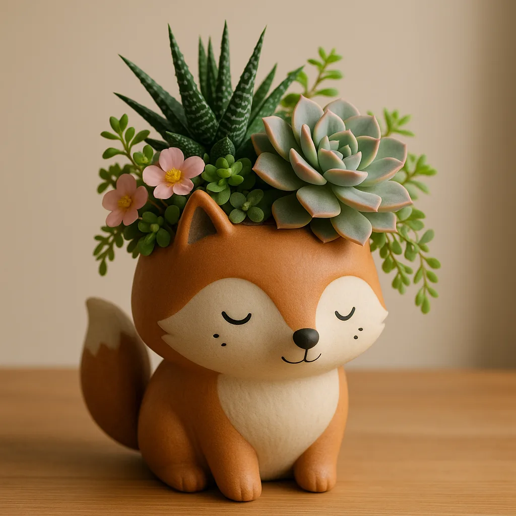 Detailed Photo Showcasing a Charming Planter Shaped Like a Fox