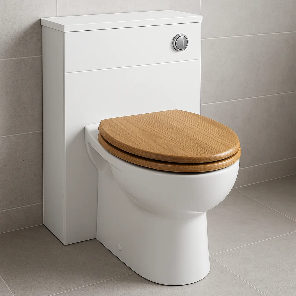 Modern Back-to-wall Toilet with a Wooden Seat