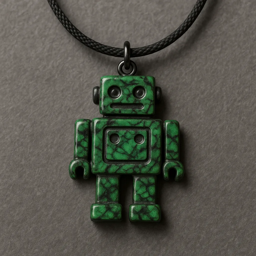 Green and Black Marbled Robot-shaped Pendant