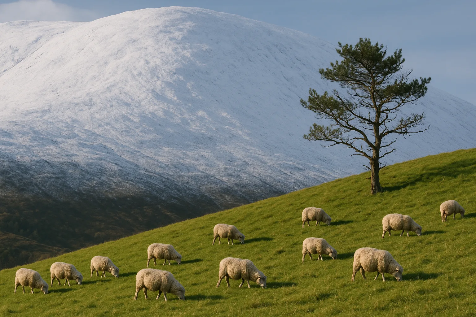 Lush Green Slope in the Foreground