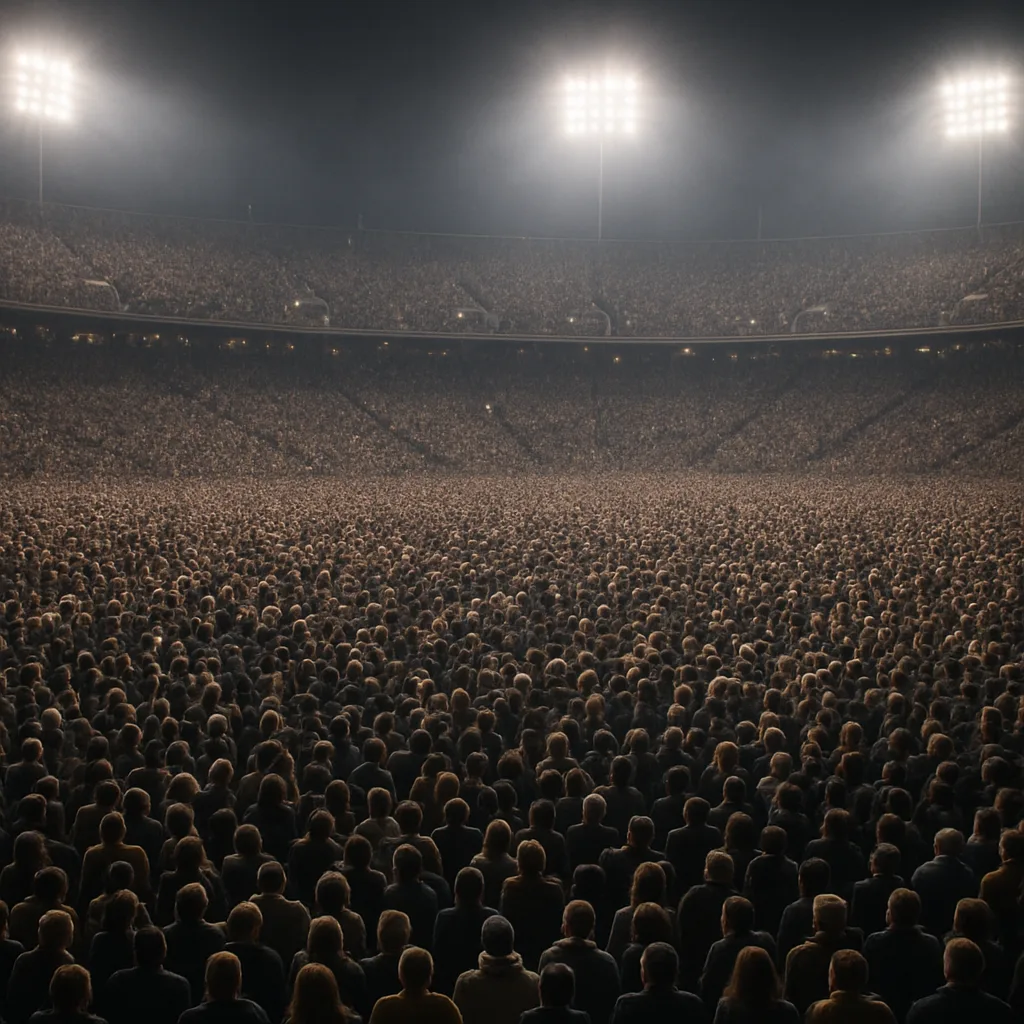 Dense Crowd of Thousands of Indistinguishable Spectators Fills a Massive