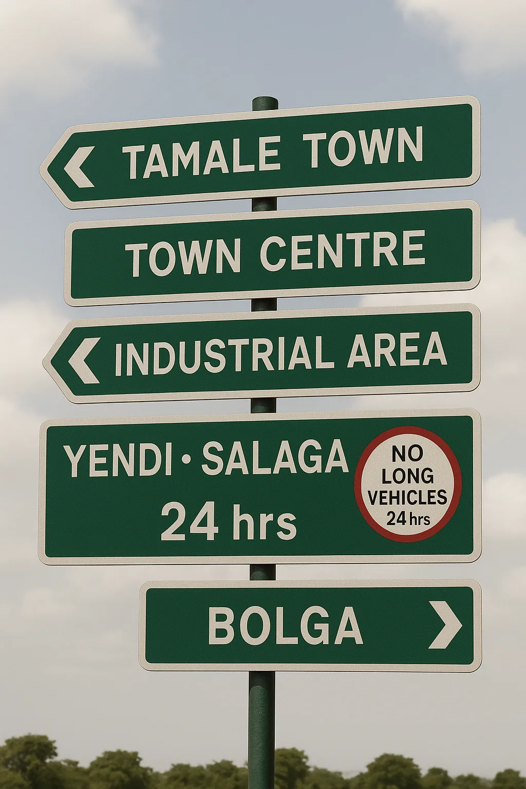 Signpost Displaying Directional Information for Tamale Town