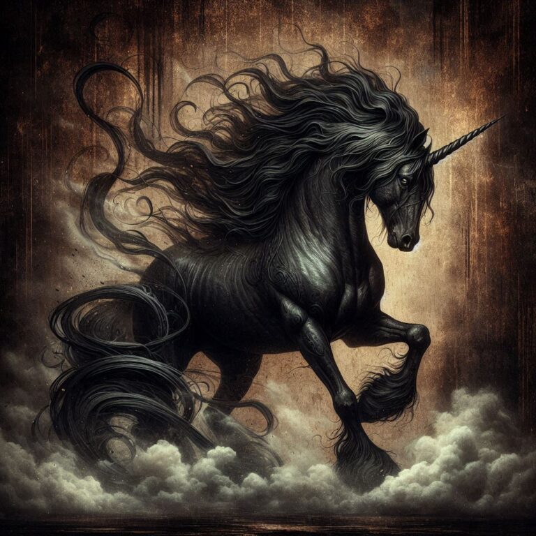 Majestic Grunge Black Unicorn Portrait