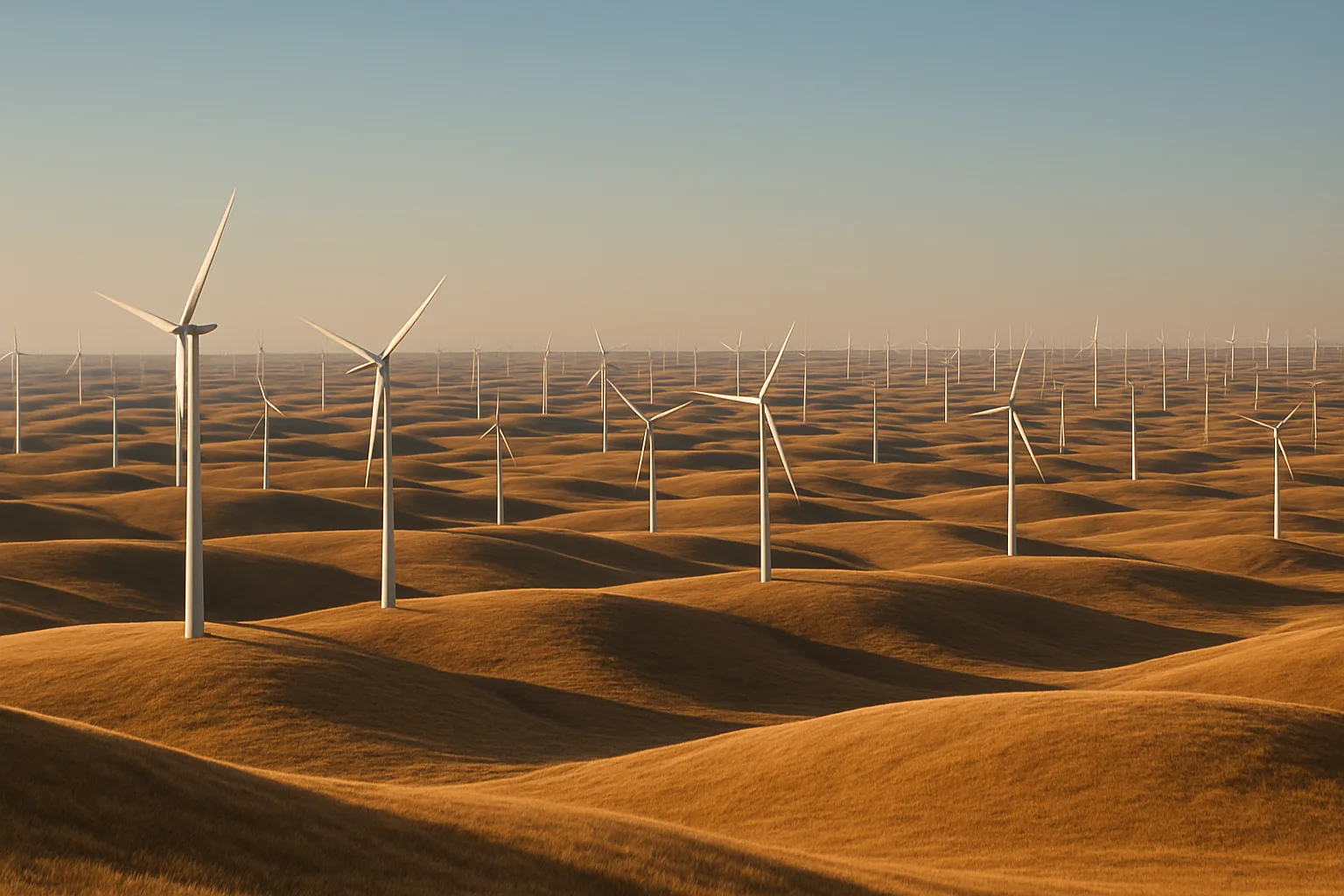 Countless Distant Wind Turbines Stand Like Silent Sentinels