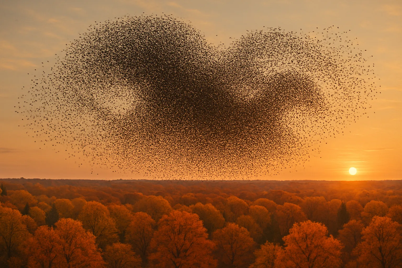 Dense Flock of Countless Starlings Creates