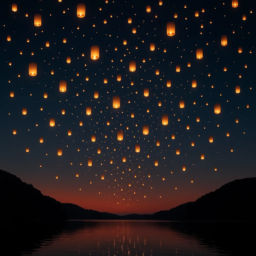 Thousands of Glowing Lanterns Ascend into a Twilight Sky