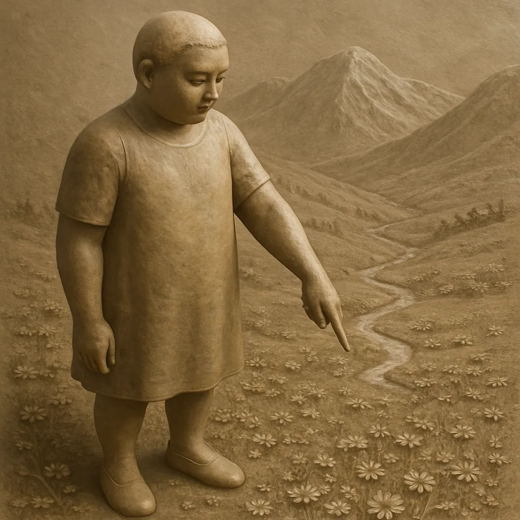 Sculptural Figure of Androgynous Appearance and Round Face