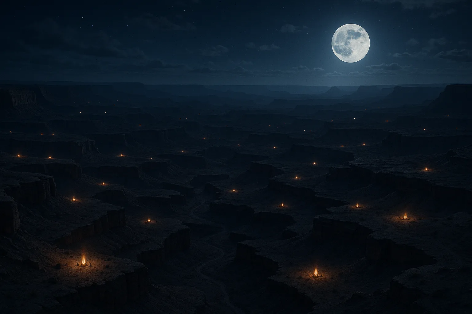 Numerous Distant Campfires Dot the Dark Expanse