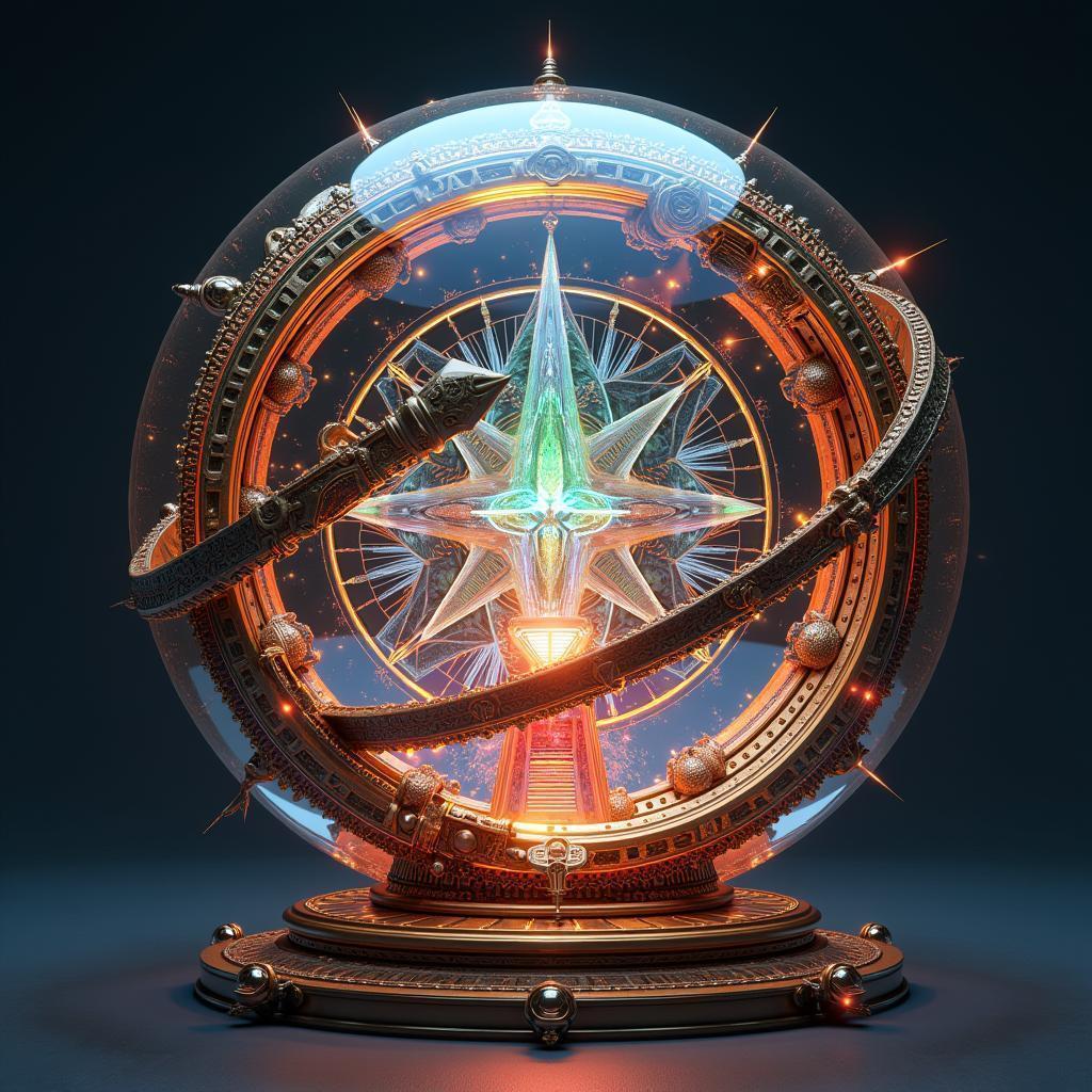 Glossy Steampunk Armillary Sphere Manga Render