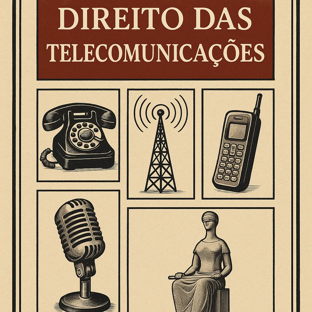 Book Cover Featuring the Title "Direito Das Telecomunicações," Images