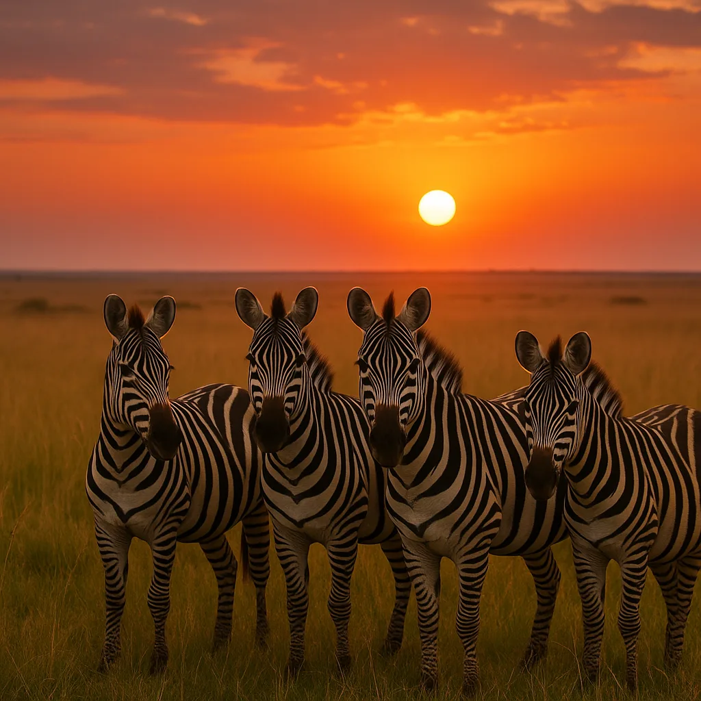 Four Zebras Gathered on a Grassy Savanna