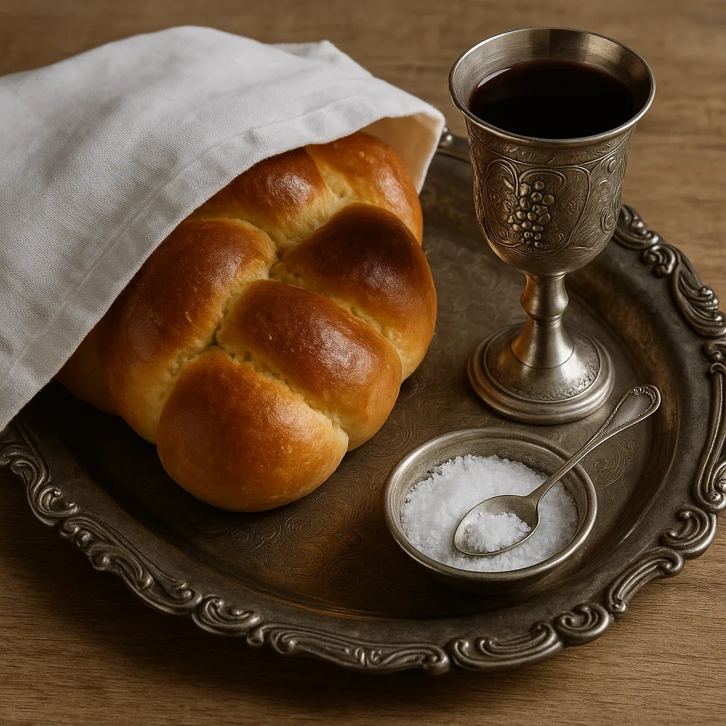 Shabbat Setting Featuring Braided Challah Bread Partially