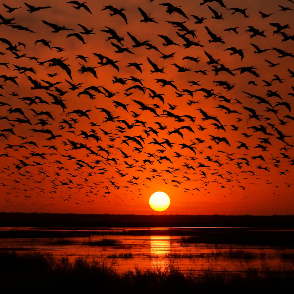 Vast Flock of Migratory Birds Fills the Sky