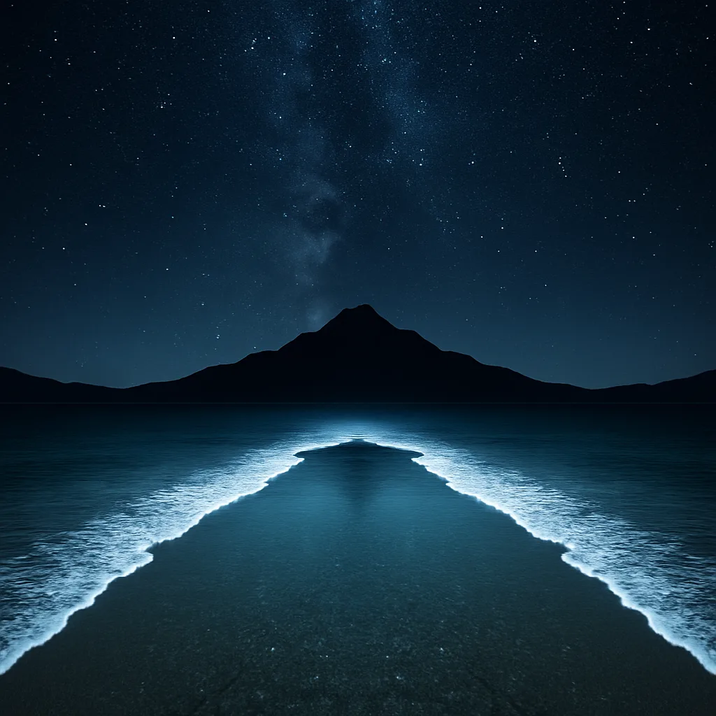 Under a Starry Night Sky over a Dark Mountain Silhouette
