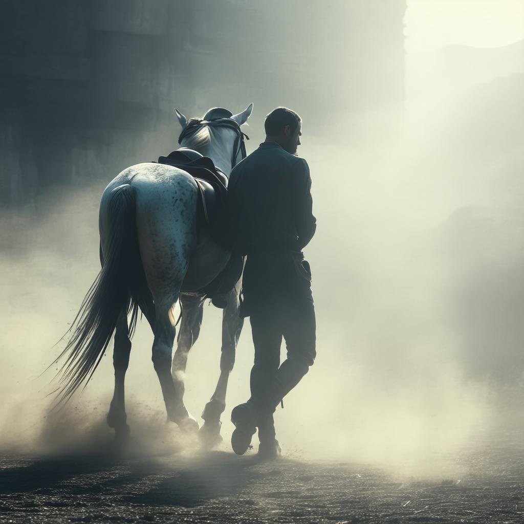 Volumetric Man Carrying a Horse in Chiaroscuro
