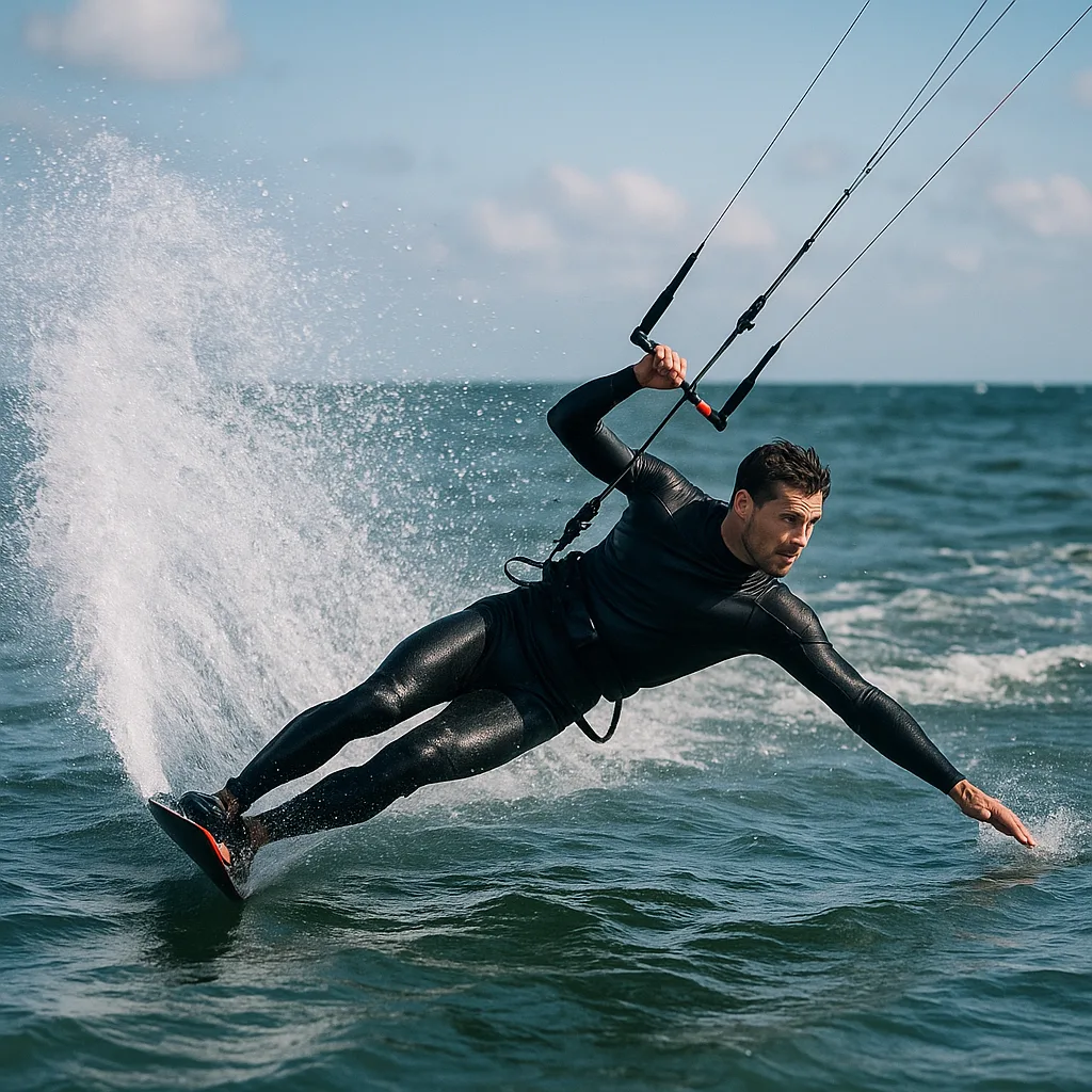 Person Wearing Black Wetsuit Is Kiteboarding on Water