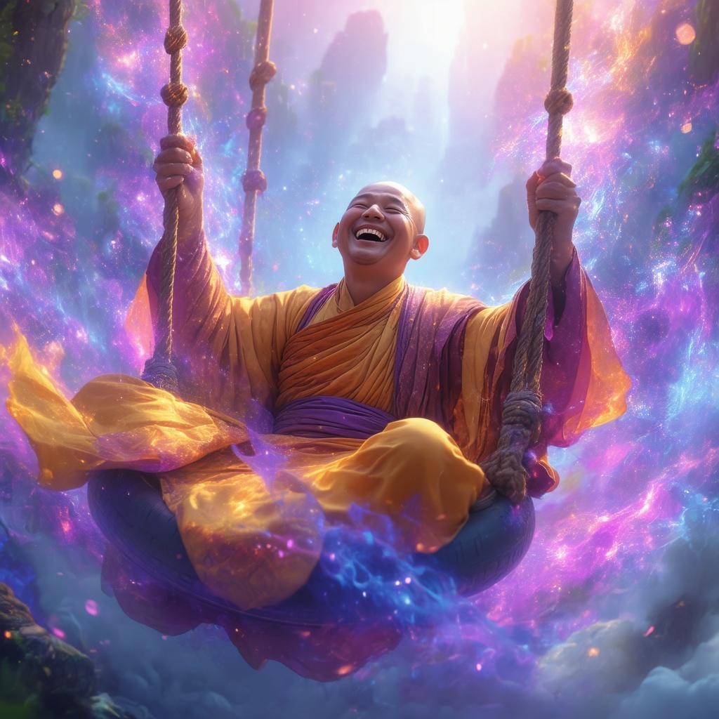 Laughing Monk on a Celestial Tire Swing