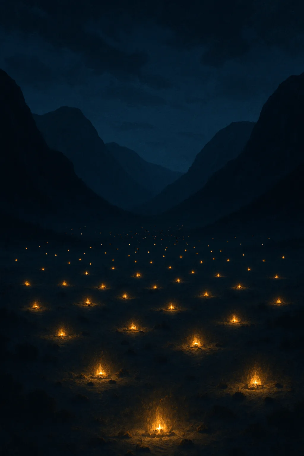 Multitude of Distant Campfires Twinkles Like Fallen Stars