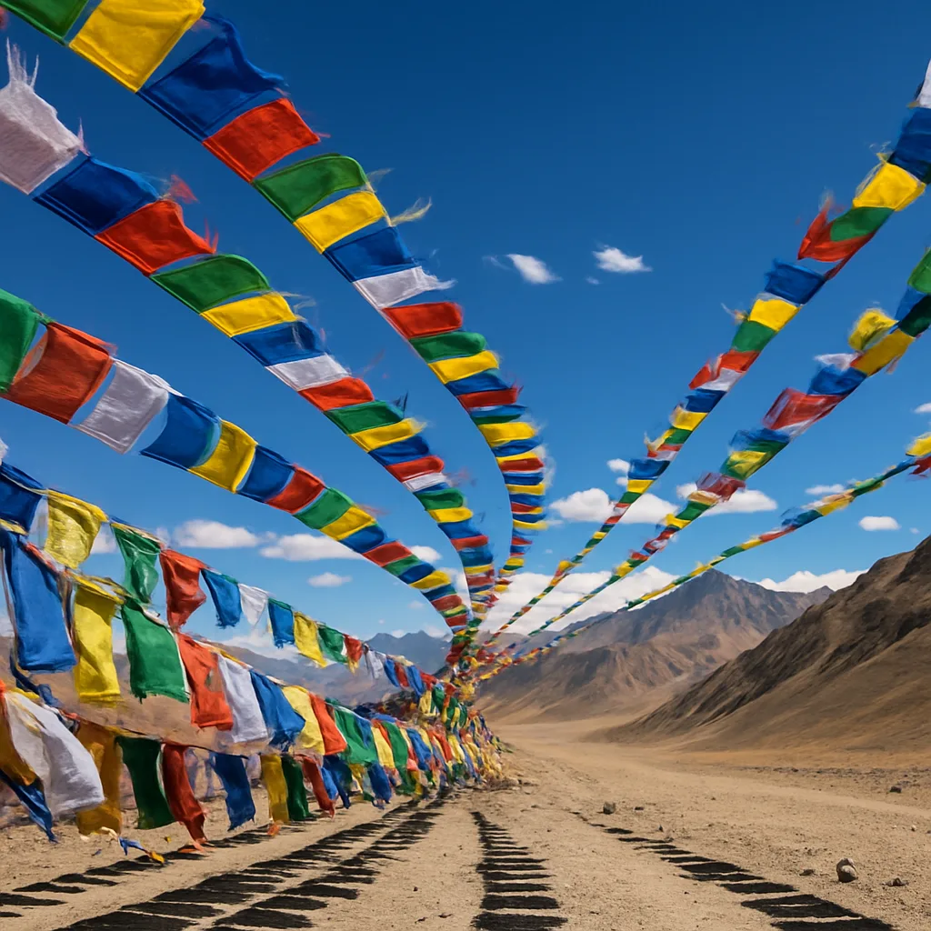Myriad Colorful Prayer Flags Flutter in the Wind