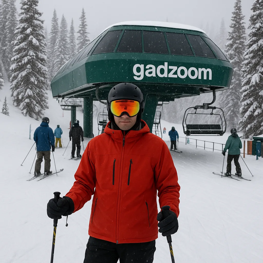 Skier Stands in Front of a Snow-covered Ski Lift