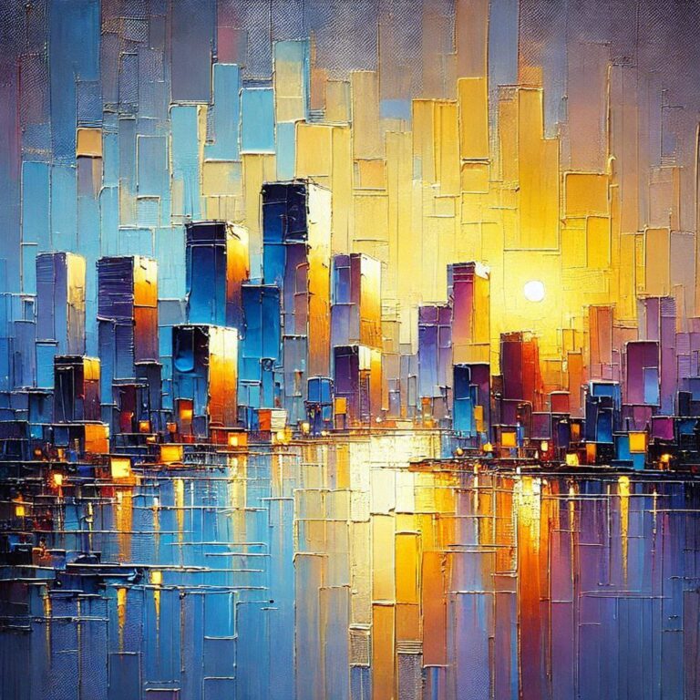 Minimalist Skyline at Sunset with Impasto