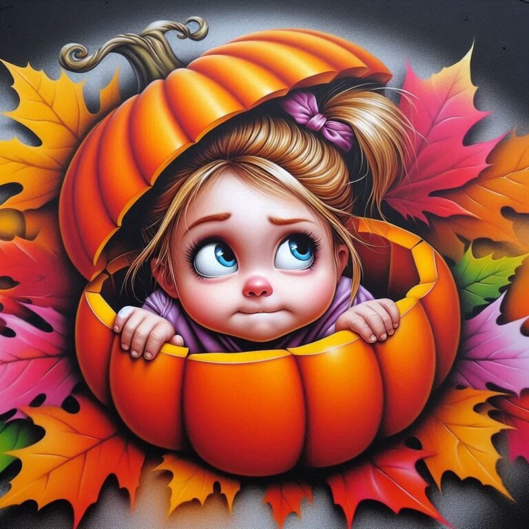 Little Girl Mischief in Pumpkin Art