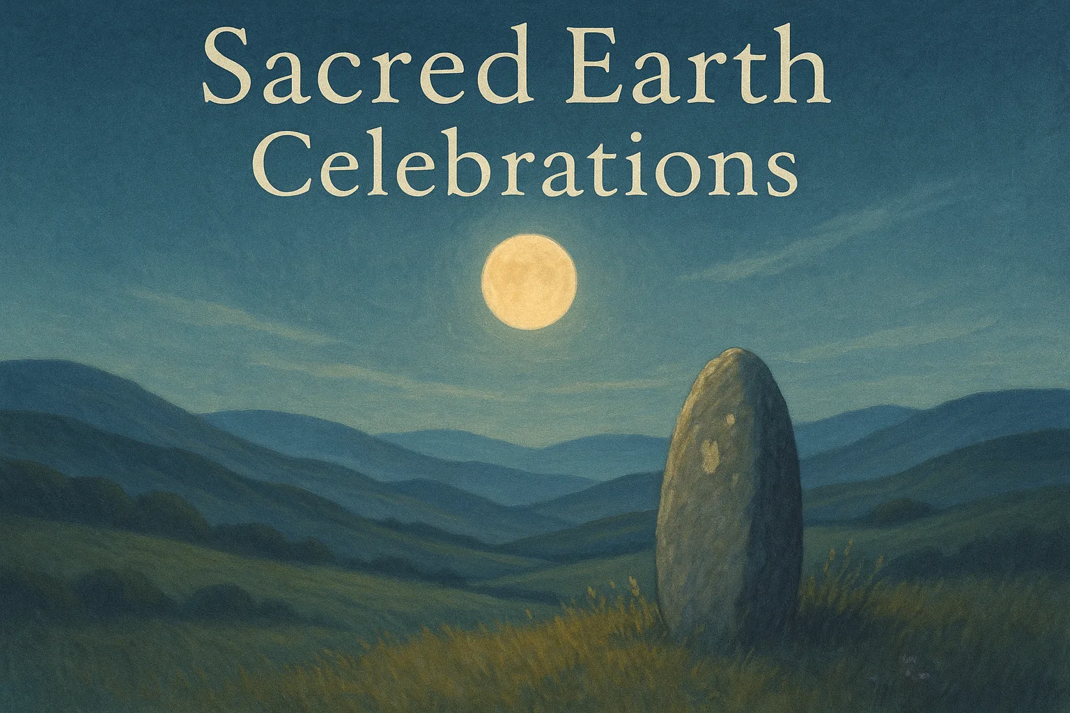 Serene Landscape with a Glowing Moon Above Rolling Hills