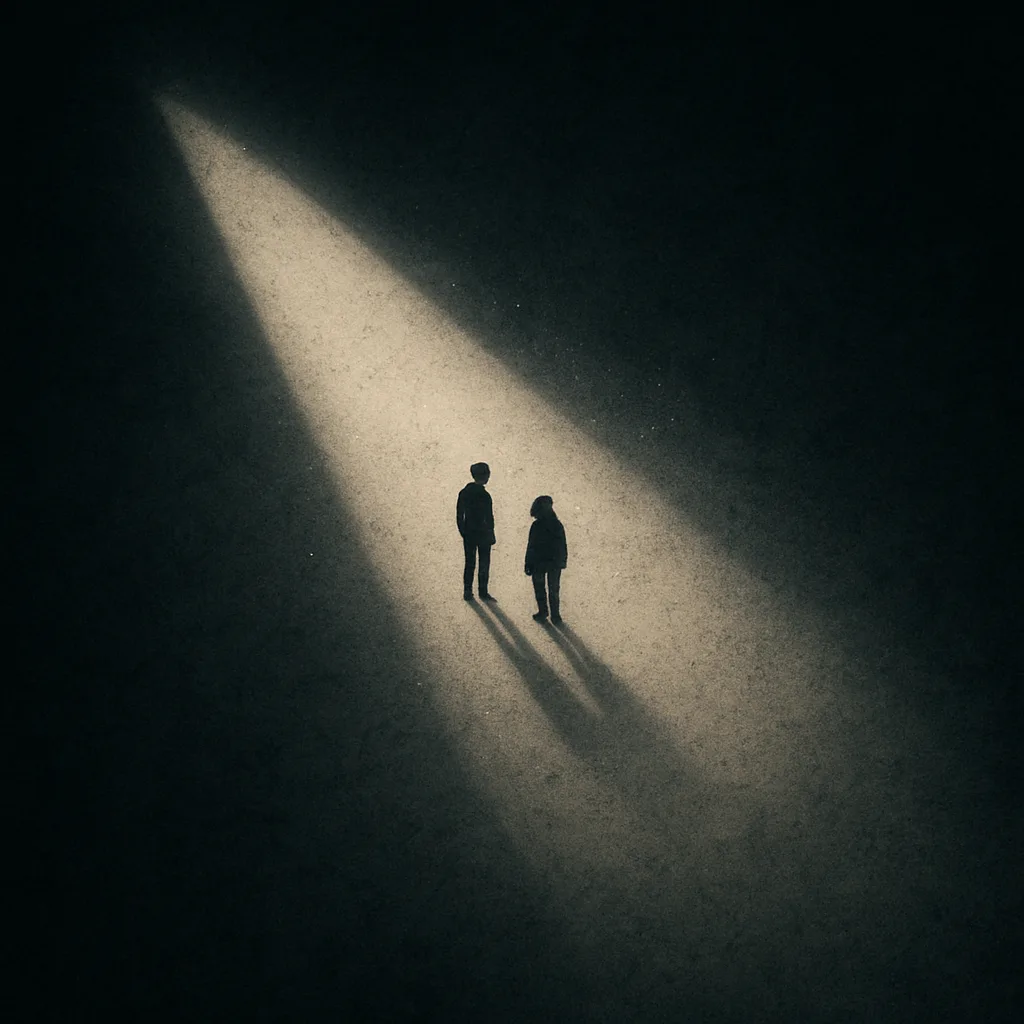 Two Minuscule Figures—one Discernibly Taller with a Relaxed Stance