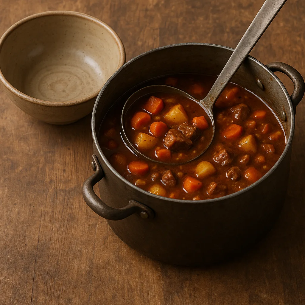 Metal-handled Ladle Sitting in a Pot