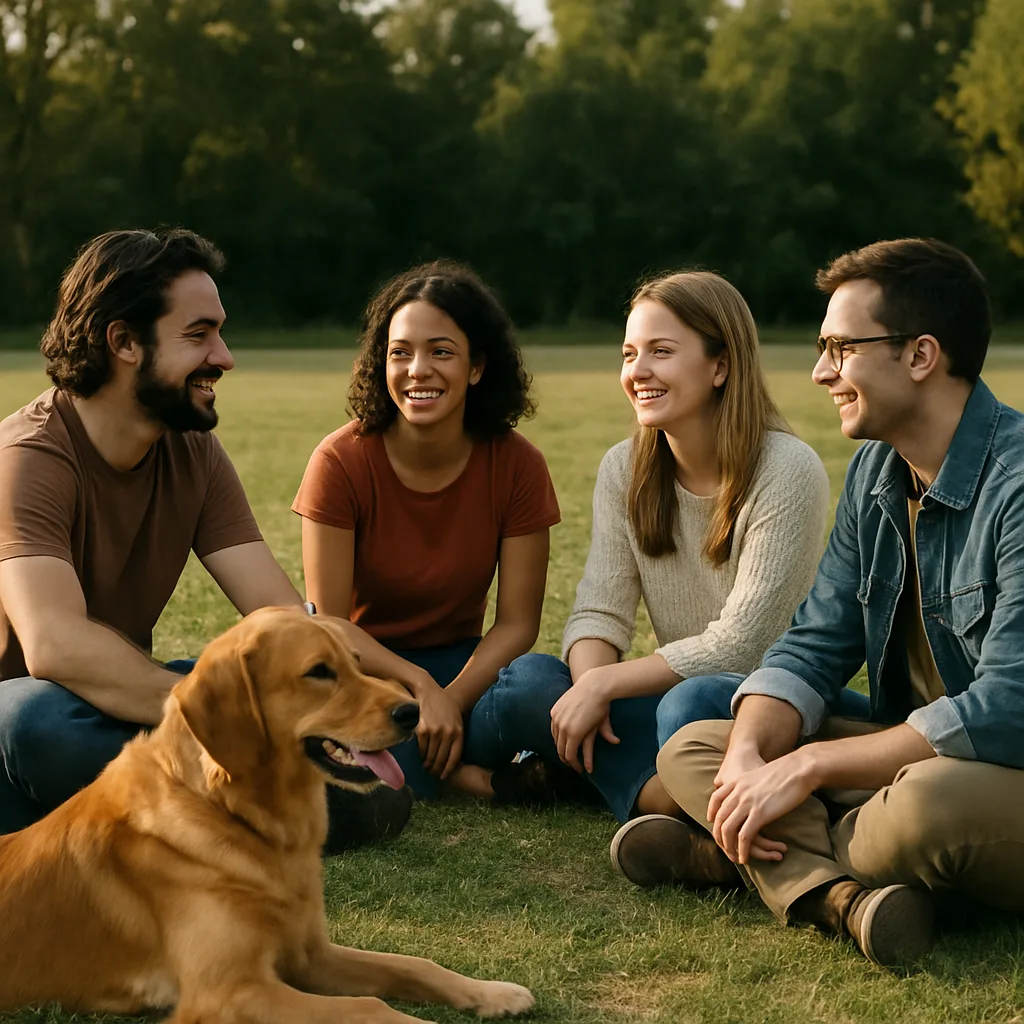 Small Gathering of People Outdoors on a Grassy Area