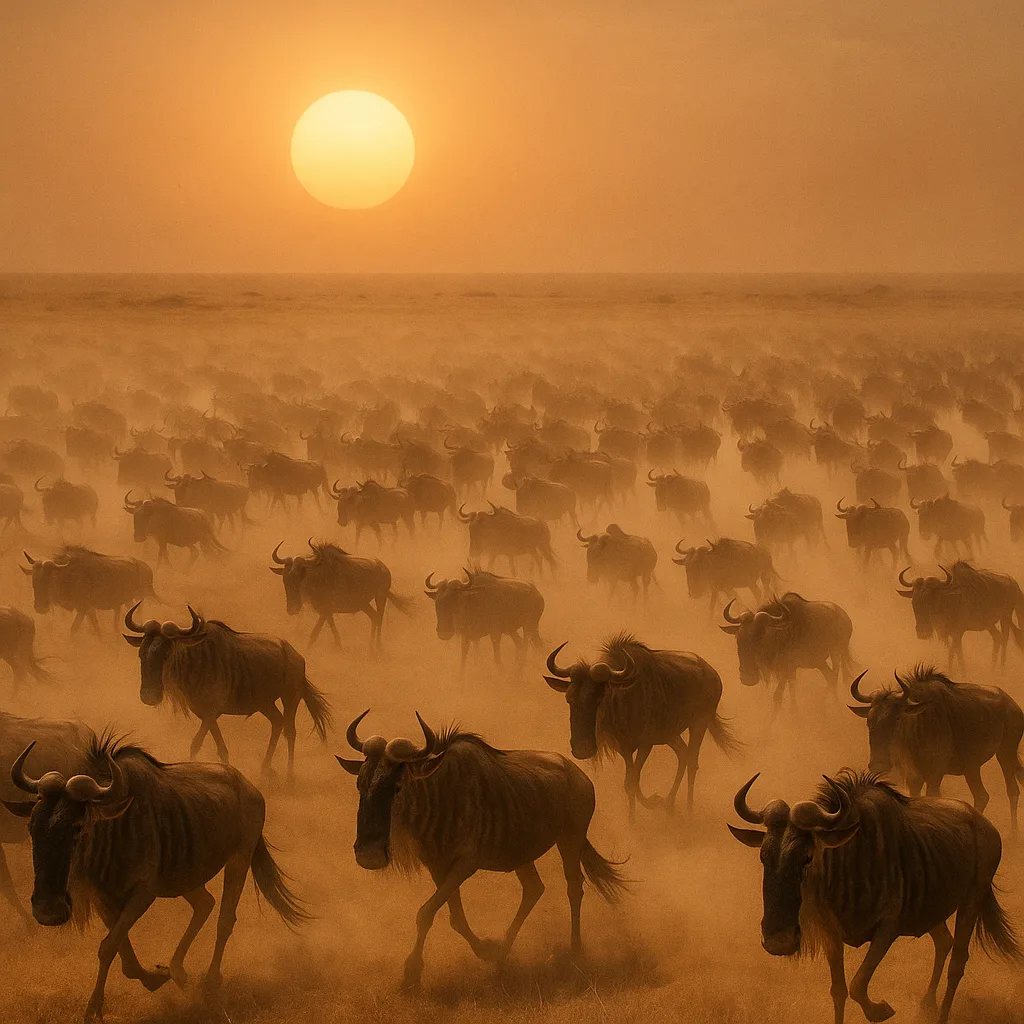 Massive Herd of Wildebeest Kicks Up a Vast Cloud