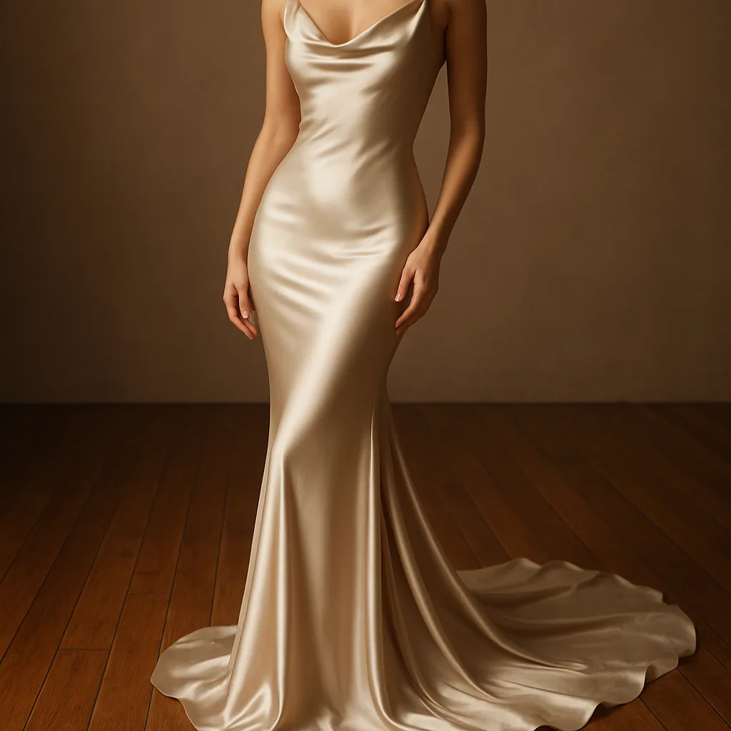 Flowing Satin Dress Elegantly Hugged the Curvaceous Form