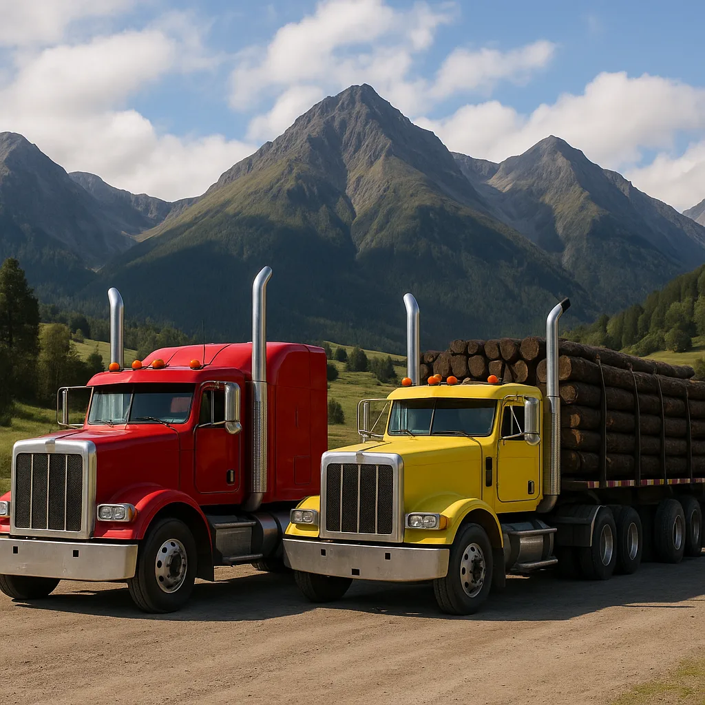 Two Trucks Parked in a Mountainous Rural Area