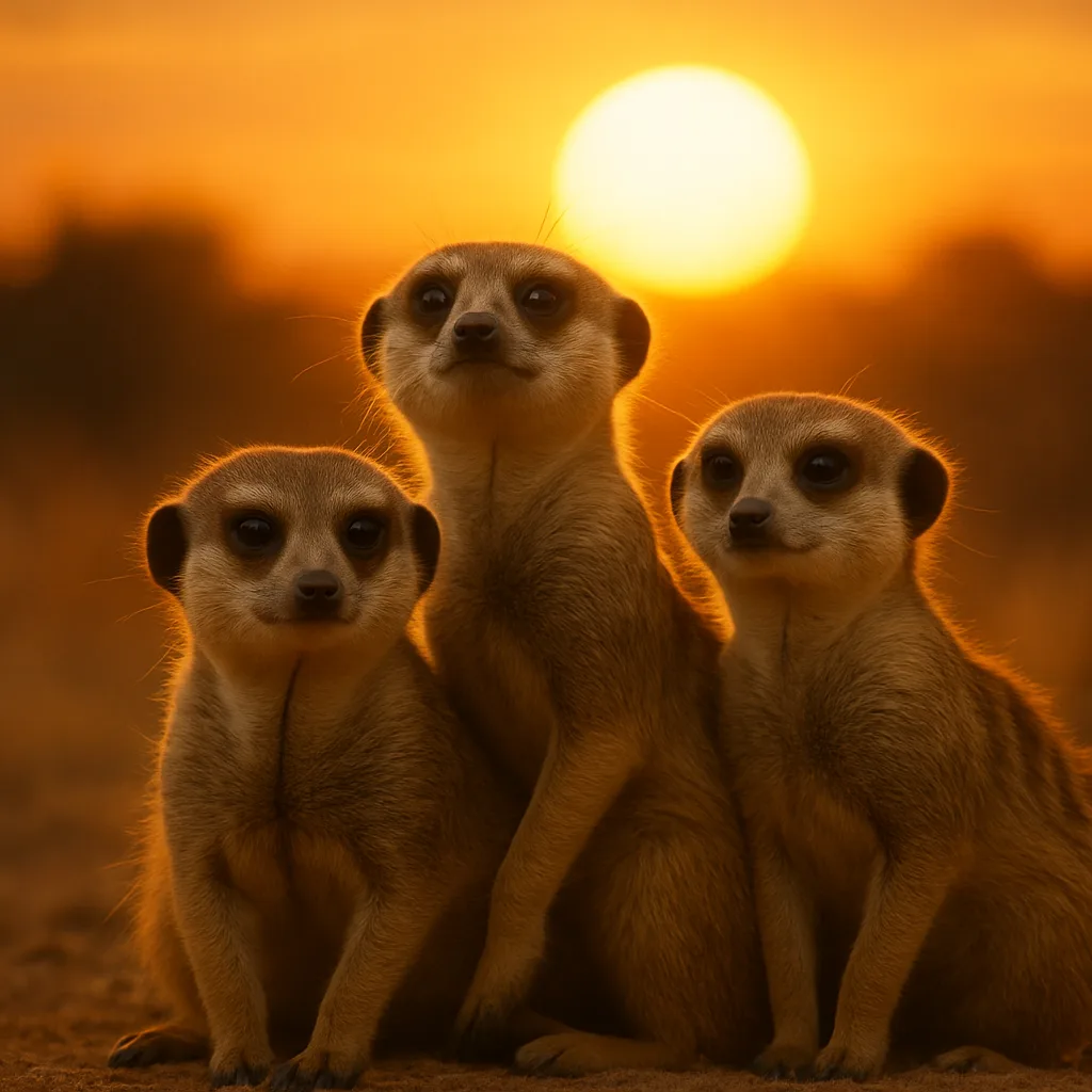 Three Meerkats Seated Side by Side