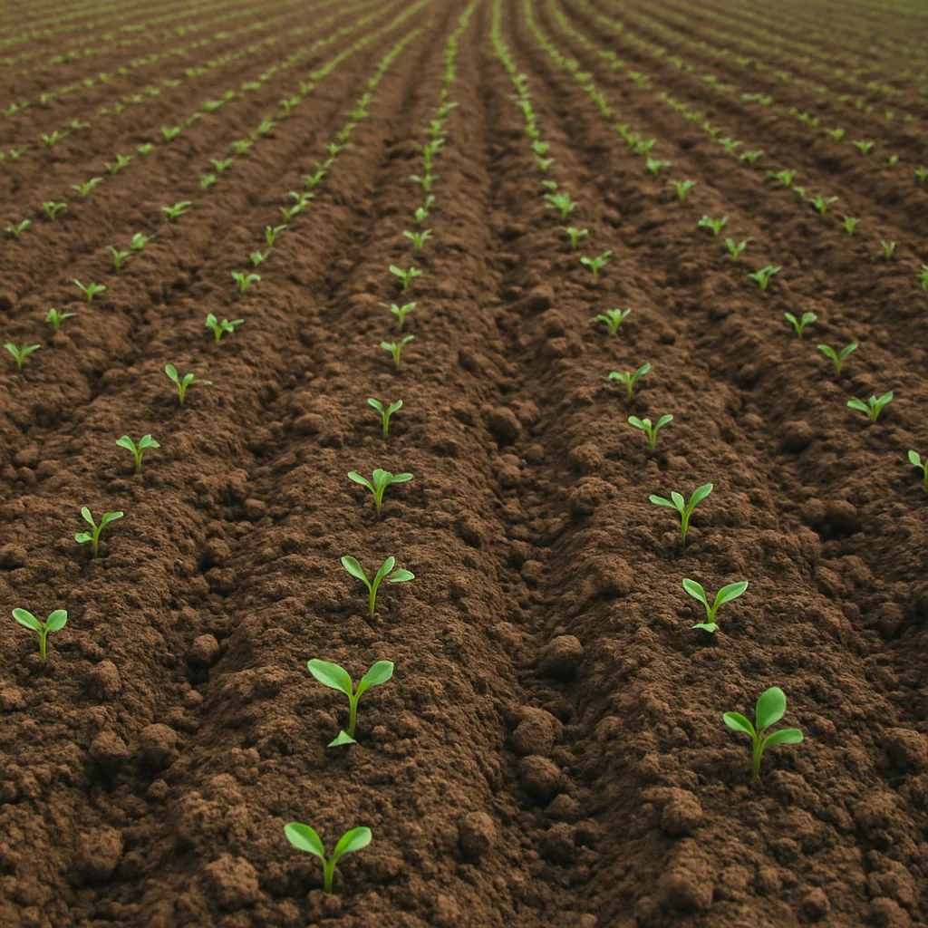 Plot of Land Showing Recently Prepared Earth and Small Sprouting