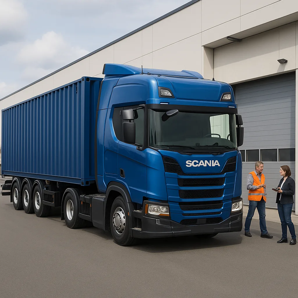 Blue Scania Semi-truck Parked Outside a Warehouse