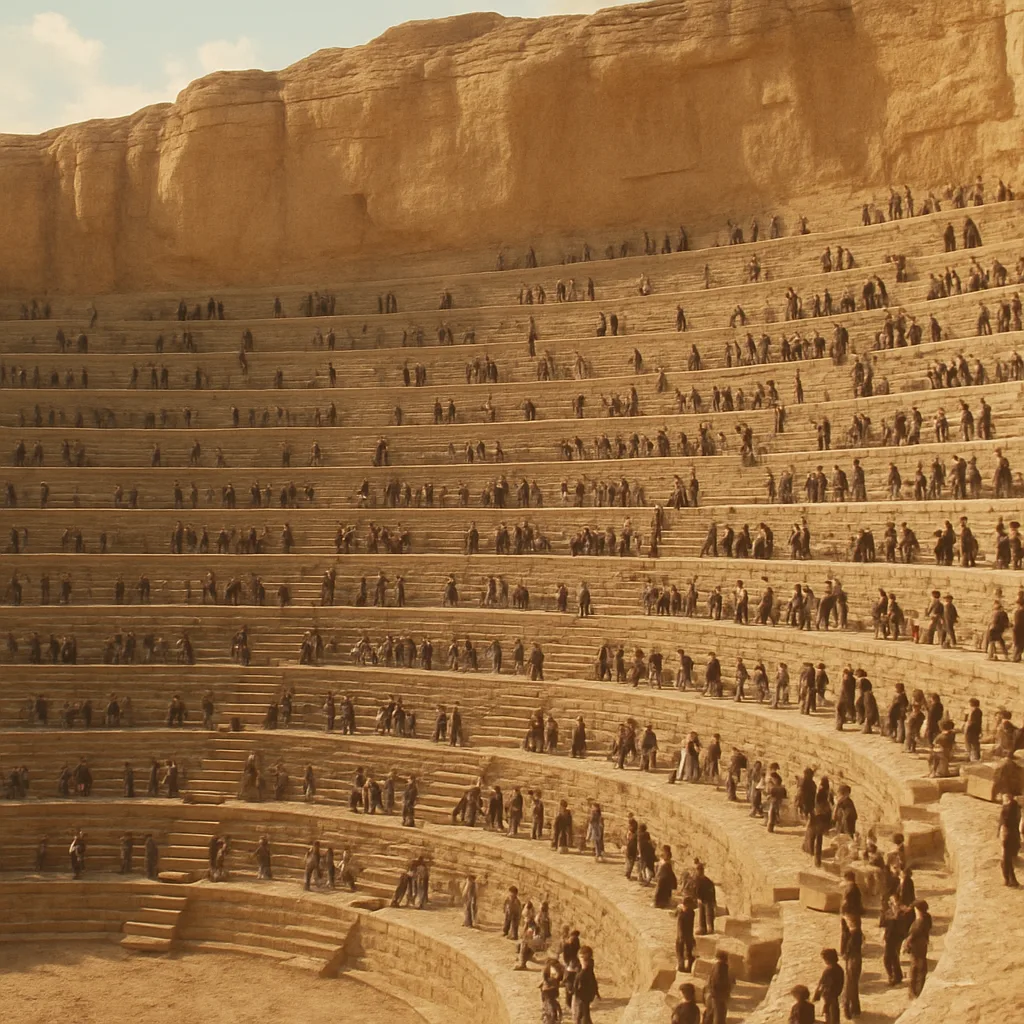 Multitude of Distant Figures Populates the Tiers of a Colossal