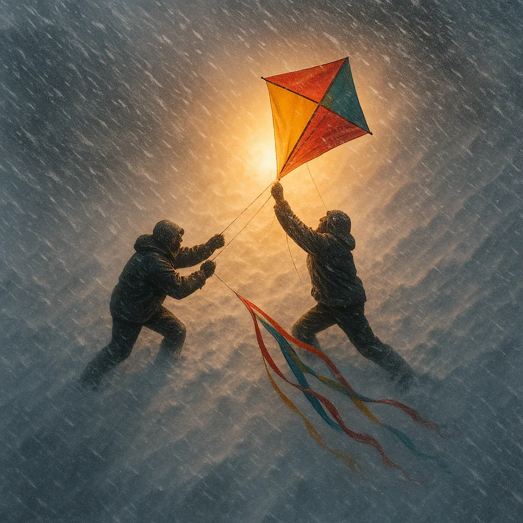 Two Figures Desperately Wrestle a Vibrant