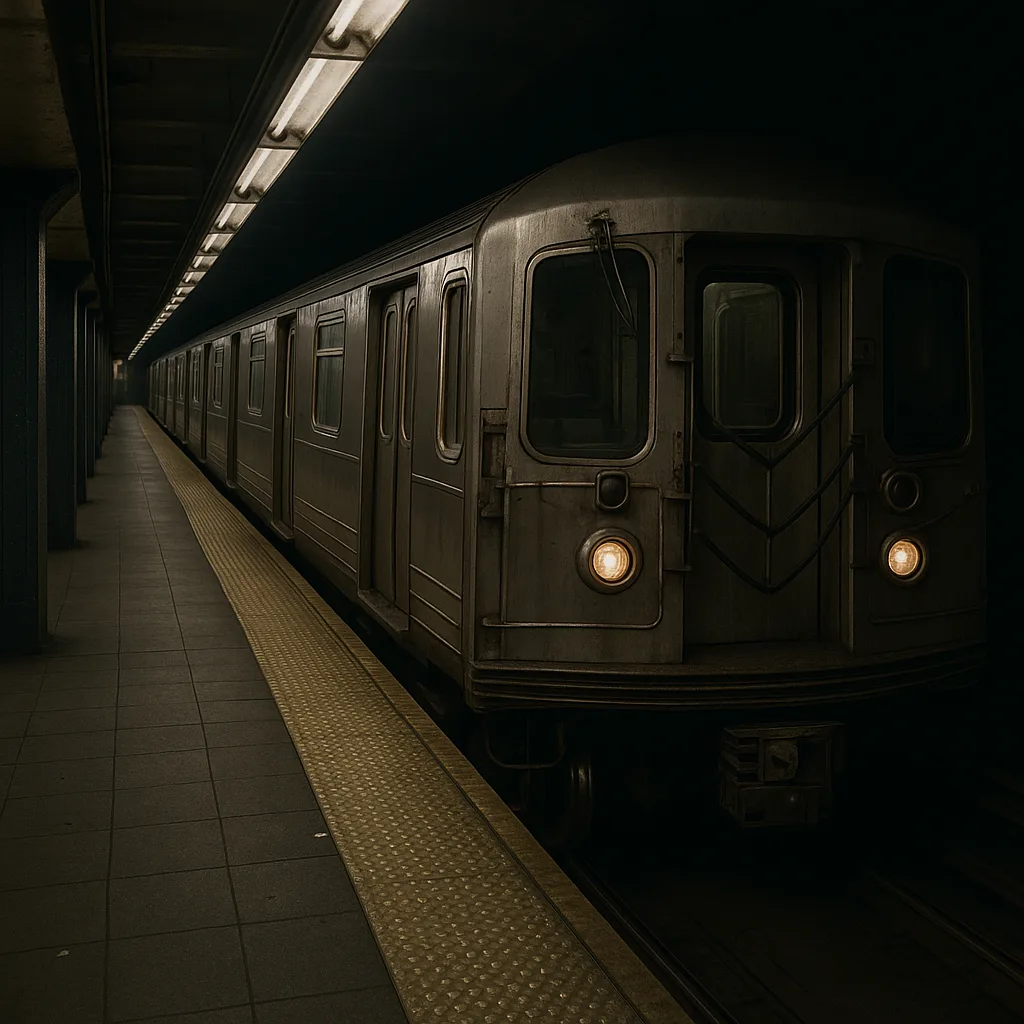 Solitary Subway Train Stationed in an Empty