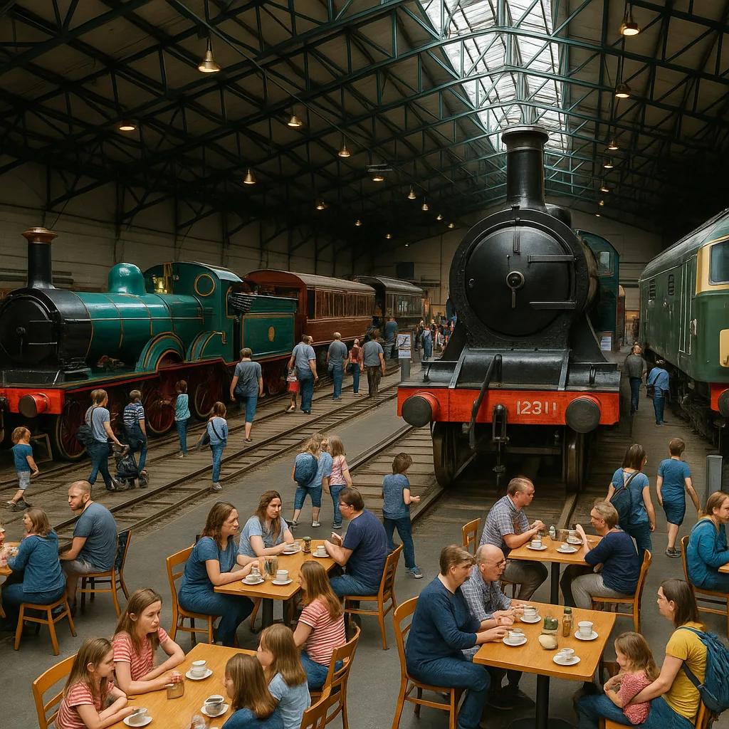 Bustling Indoor Railway Museum with Vintage Trains