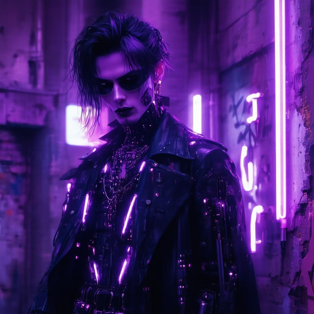 Neonpunk Vampire Amid Glowing Urban Decay