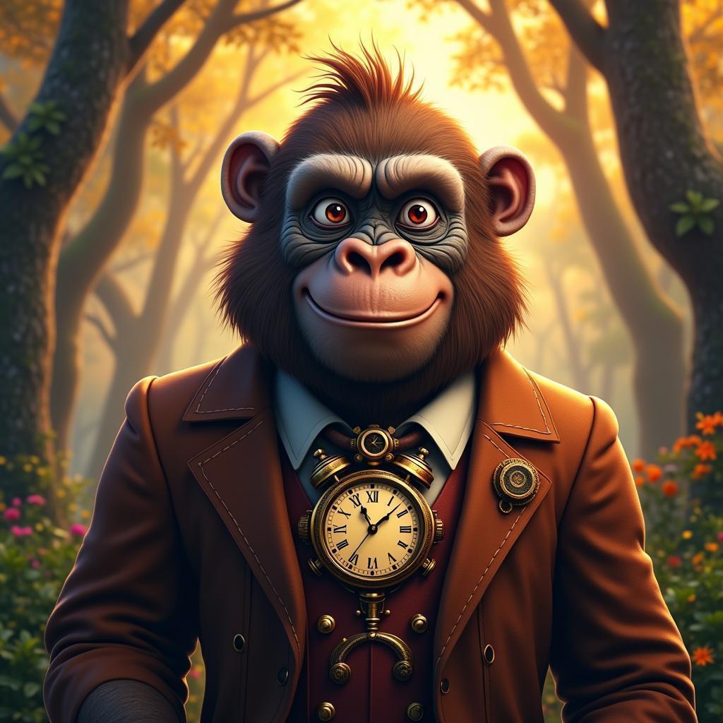 Smiling Steampunk Gorilla in a Brown Suit