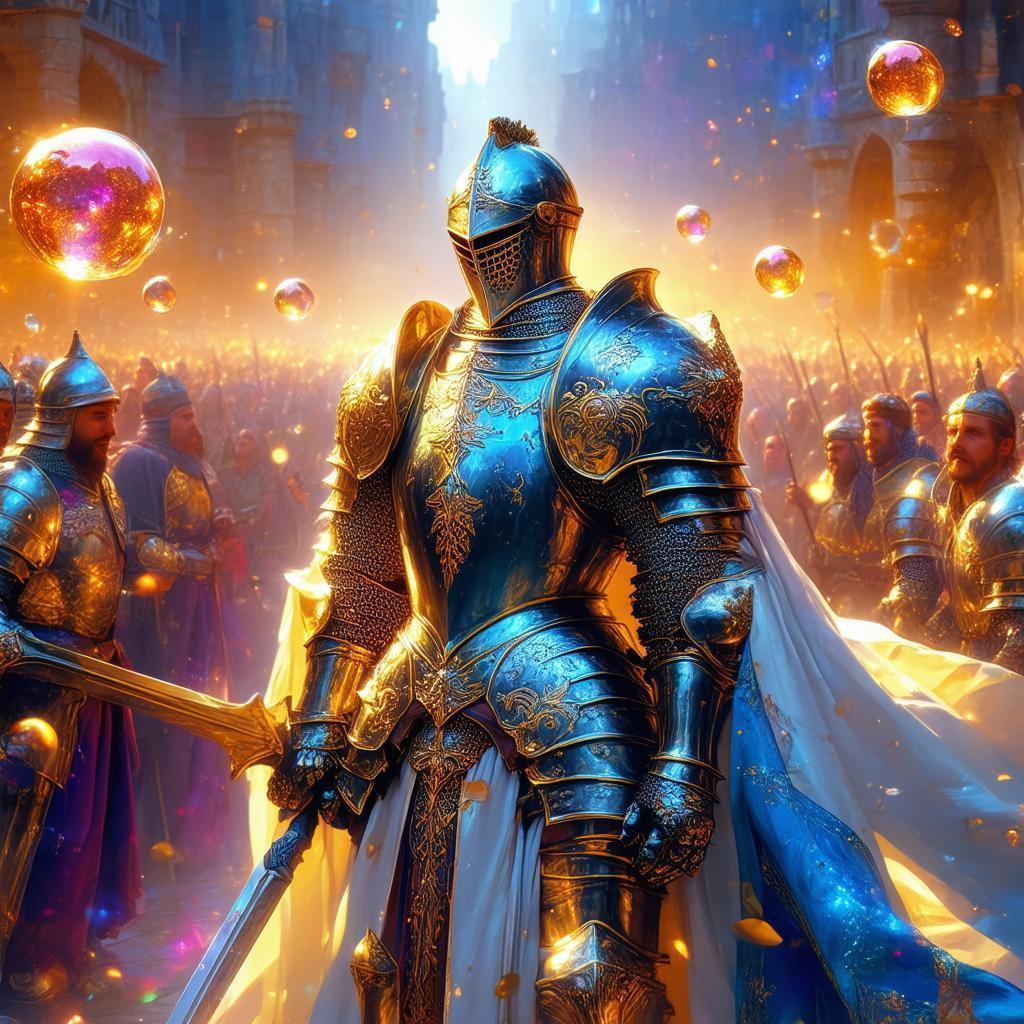 Enchanted Knight Cheered by Golden Crowds