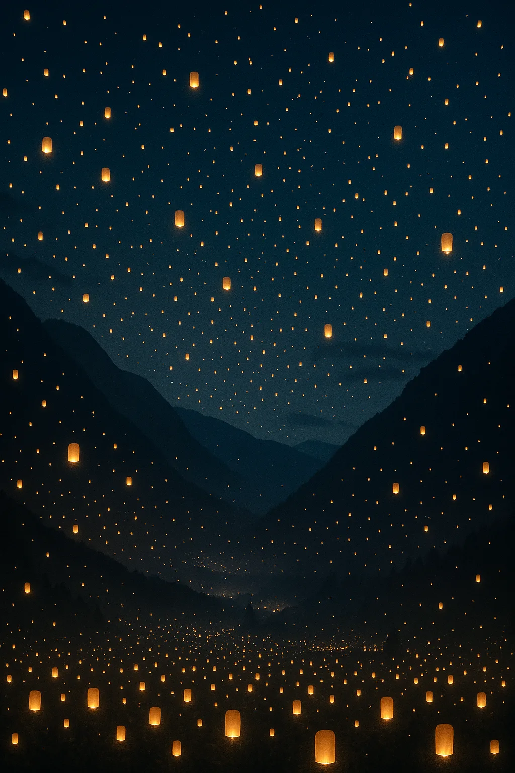 Countless Tiny Lanterns Float Upwards