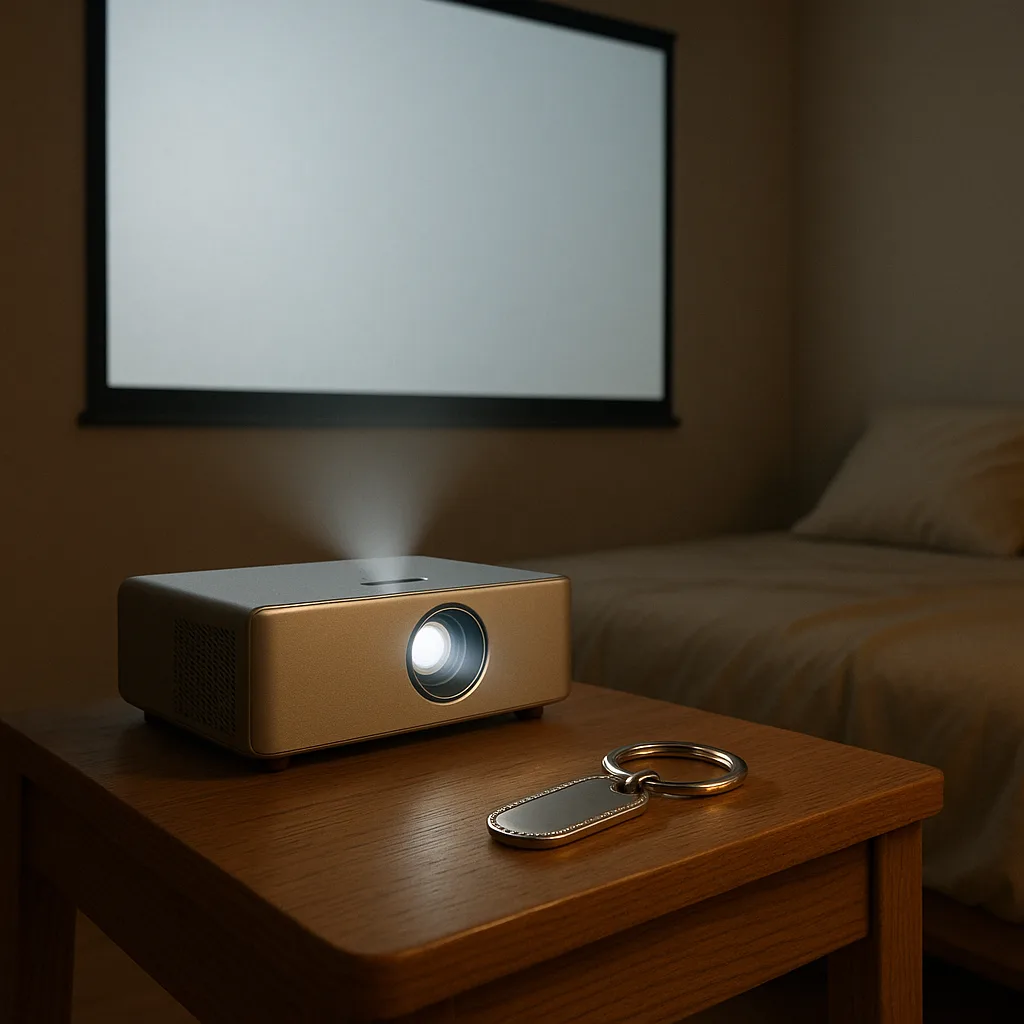 Sleek Silver Projector Displays a Sharp Image