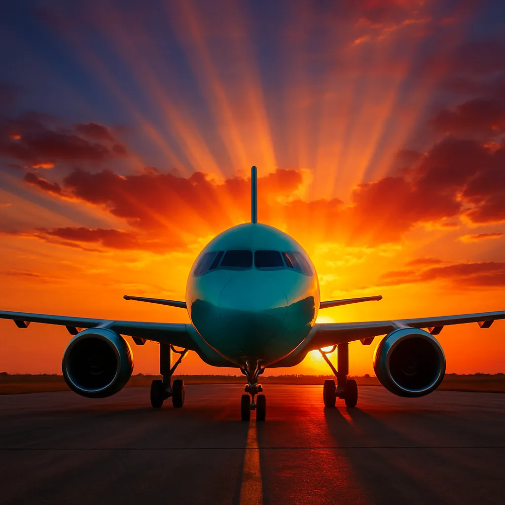 Teal Aircraft Stationed on a Tarmac at Dusk