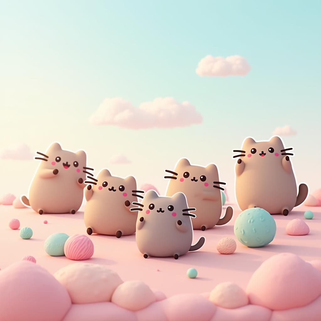 Pusheen Sticker Set on Gradient Skies