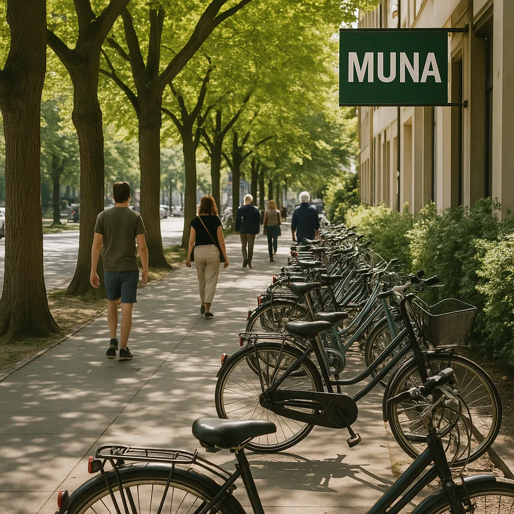 Tree-lined Sidewalk with Parked Bicycles