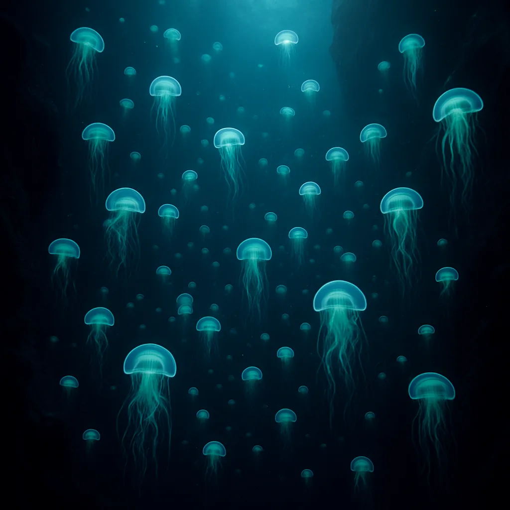 Vast Constellation of Bioluminescent Jellyfish Drifts Serenely